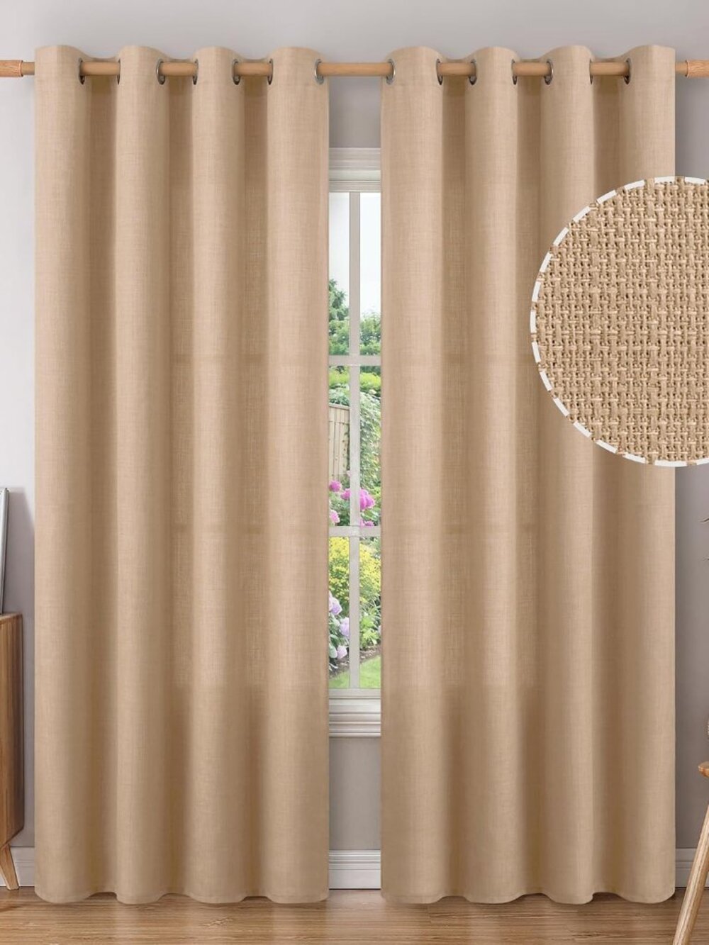 Tan Curtains for Living Room 84 Inch Long - Burlap 2 Panels